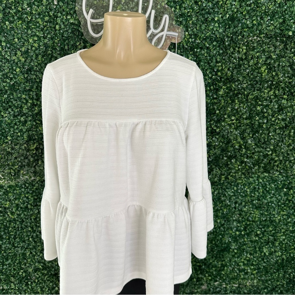 J CREW Women's Ivory Button-back Tiered Bell Sleeve Top Size M